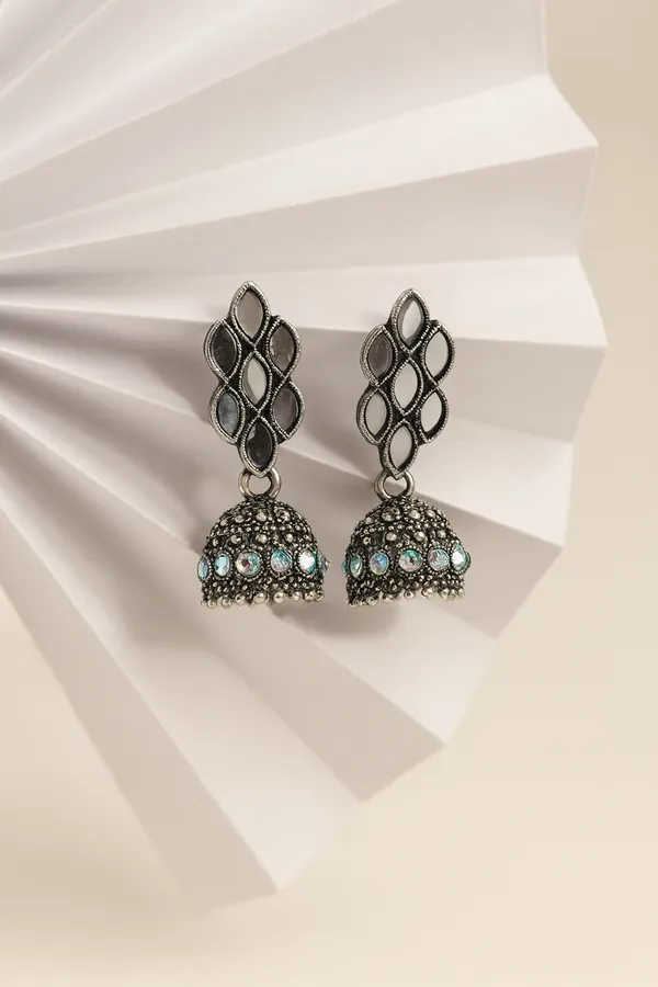 Oxidized_Silver_Jhumka_Earrings_With_Turquoise_Stones