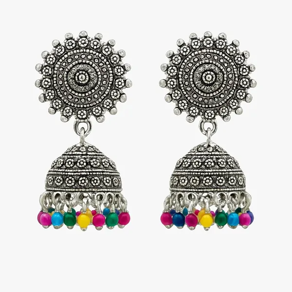 Floral_Jhumka_Earrings_With_Crystal_And_Pastel_Beads_Gold_Plated_Traditional_Drop_Earrings_Rhinestone_Studded_Dome_Design