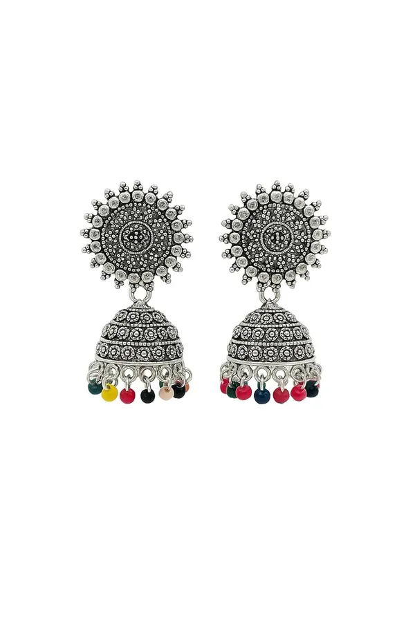 Floral_Jhumka_Earrings_With_Crystal_And_Pastel_Beads_Gold_Plated_Traditional_Drop_Earrings_Rhinestone_Studded_Dome_Design