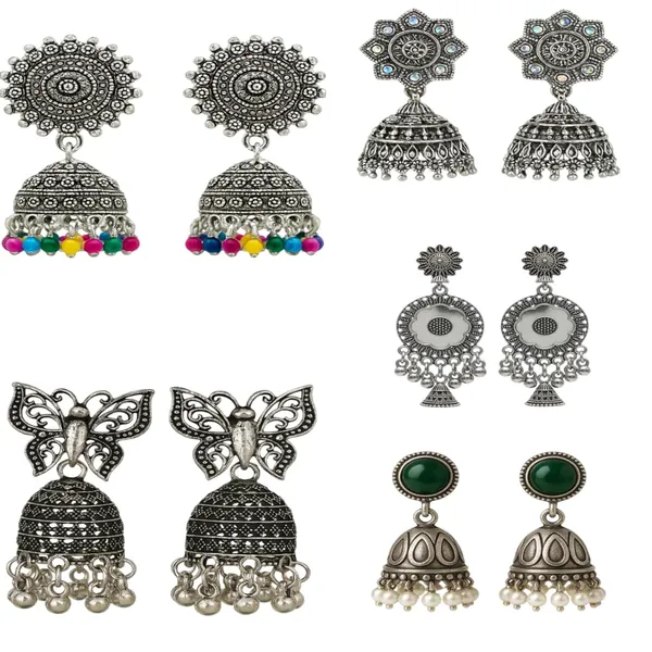 Oxidised_Silver_Jhumka_Earrings_Combo_Ethnic_Boho_Style_For_Women