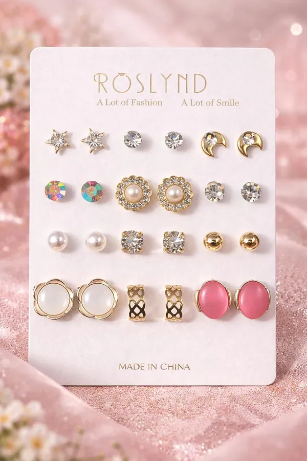 Korean_12_Pcs_Stud_Earrings_Combo_For_Women_Girls_Assorted_Crystal_Pearl_Floral_Gold_Tone_Designs