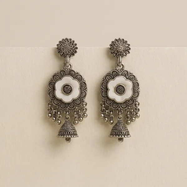 Oxidized_Silver_Floral_Jhumka_Earrings_With_White_Stone