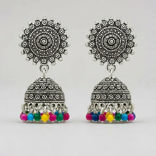 Floral_Jhumka_Earrings_With_Crystal_And_Pastel_Beads_Gold_Plated_Traditional_Drop_Earrings_Rhinestone_Studded_Dome_Design