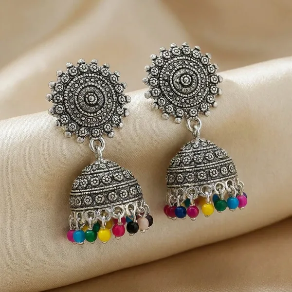 Floral_Jhumka_Earrings_With_Crystal_And_Pastel_Beads_Gold_Plated_Traditional_Drop_Earrings_Rhinestone_Studded_Dome_Design