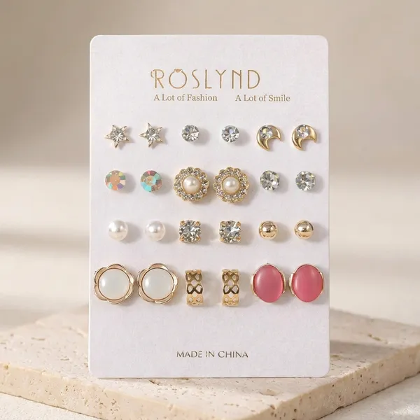 Korean_12_Pcs_Stud_Earrings_Combo_For_Women_Girls_Assorted_Crystal_Pearl_Floral_Gold_Tone_Designs
