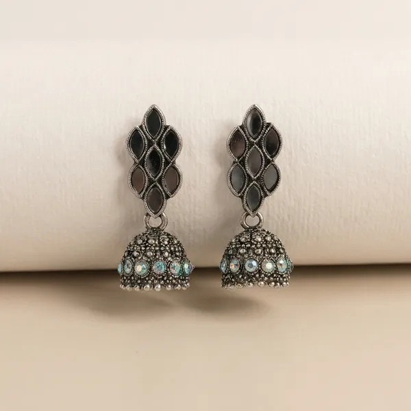 Oxidized_Silver_Jhumka_Earrings_With_Turquoise_Stones