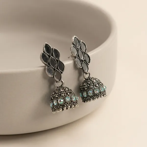 Oxidized_Silver_Jhumka_Earrings_With_Turquoise_Stones