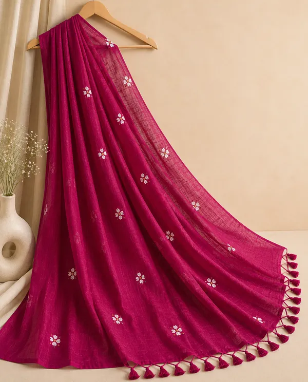 Pink_Khadi_Cotton_Saree_With_White_Flower_Embroidery