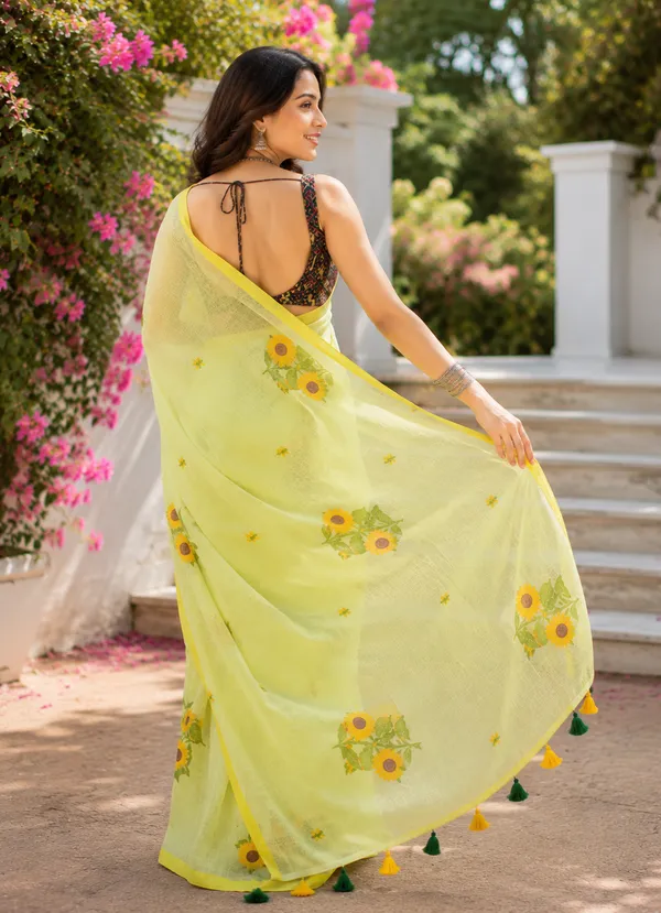 Surajmukhi_-_Light_Green_Mul_Cotton_Saree_With_Sunflower_Embroidery