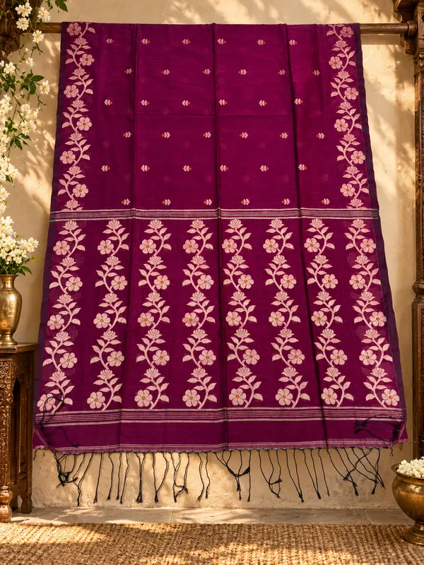 Dhoop_Chhaon_-_Masrise_Cotton_Magenta_Jamdani_Saree
