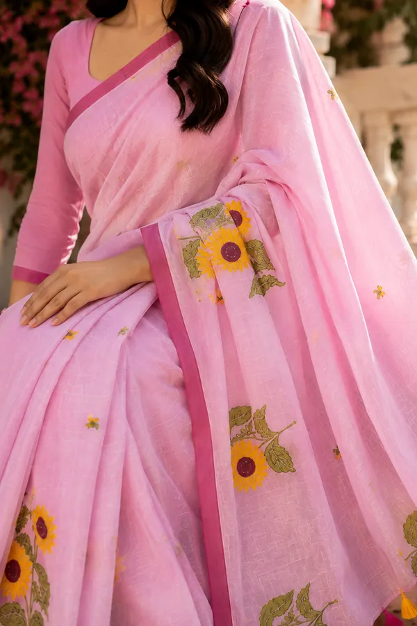 Surajmukhi_-_Pink_Mul_Cotton_Saree_With_Sunflower_Embroidery_