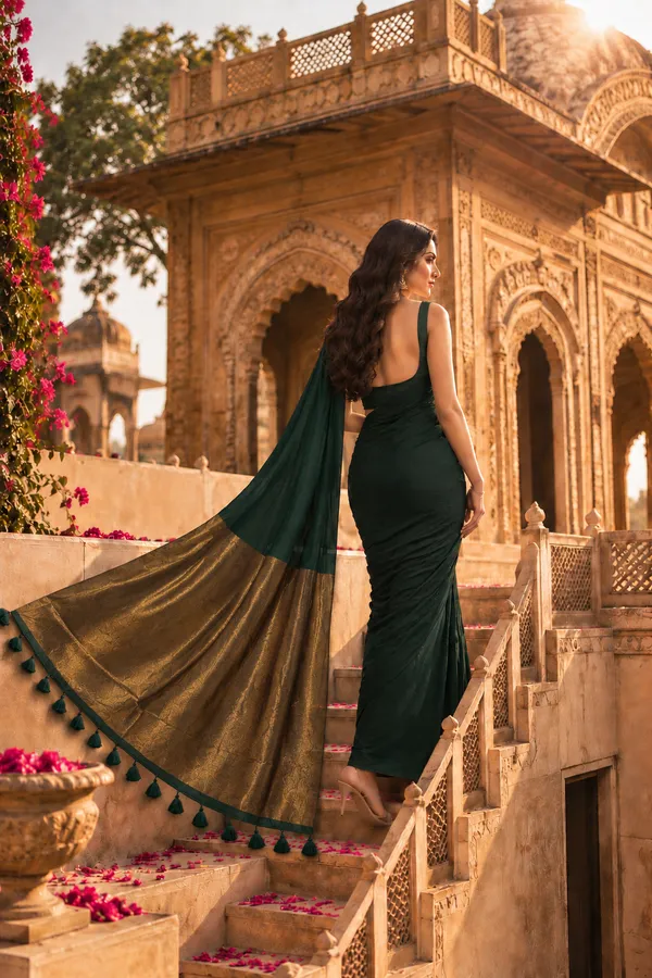 Pure_Cotton_Bottle_Green_Golden_Zari_Pallu_Saree