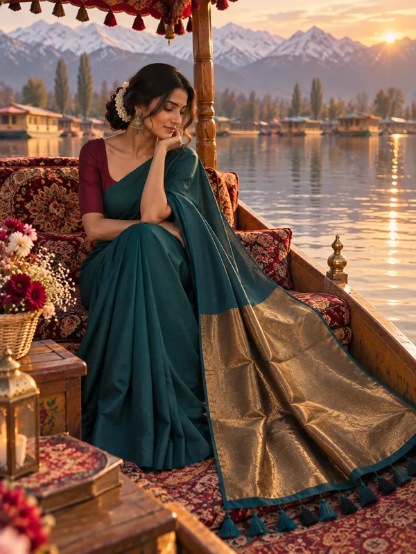 Pure_Cotton_Teal_Blue_Golden_Zari_Pallu_Saree