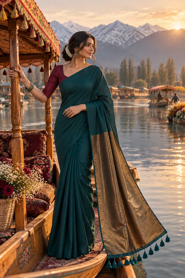 Pure_Cotton_Teal_Blue_Golden_Zari_Pallu_Saree