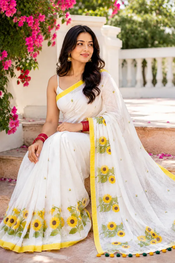 Surajmukhi_-_White_Mul_Cotton_Saree_with_Sunflower_Embroidery