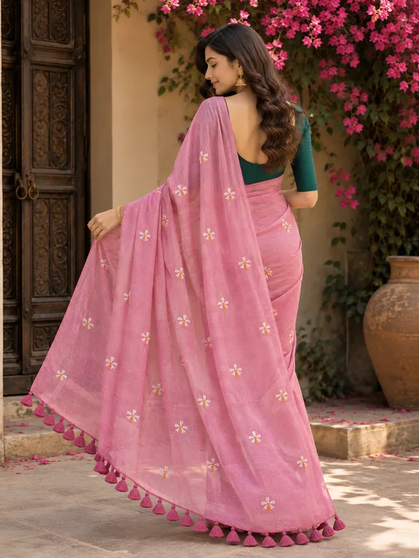 Parijat_Rose_pink_malmal_saree