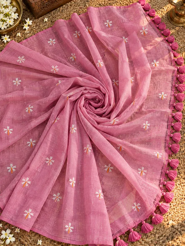 Parijat_Rose_pink_malmal_saree
