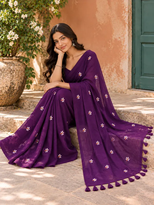 Parijat_Purple_Malmal_Saree