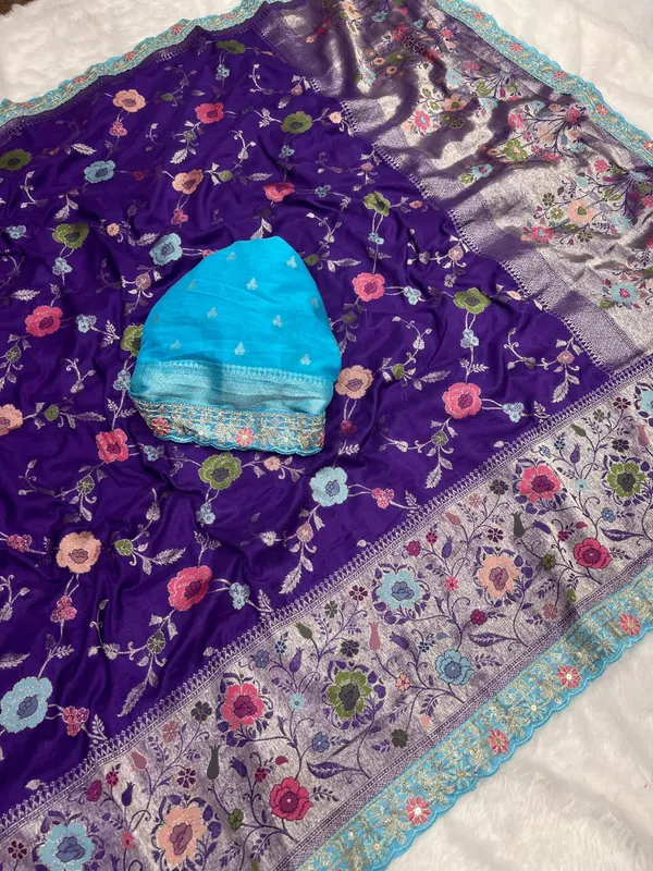 Royal_Purple_Floral_Weaving_Khaddi_Crepe_Georgette_Paithani_Silk_Saree_With_Rich_Pallu_And_Unstitched_Blouse