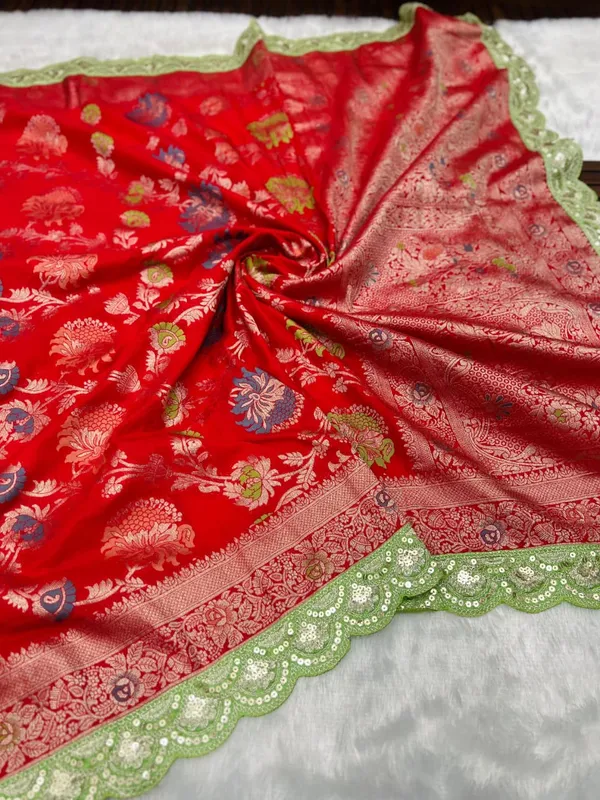 Cherry_Red_Floral_Meenakari_Khaddi_Crepe_Georgette_Saree_With_Rich_Pallu_Unstitched_Blouse