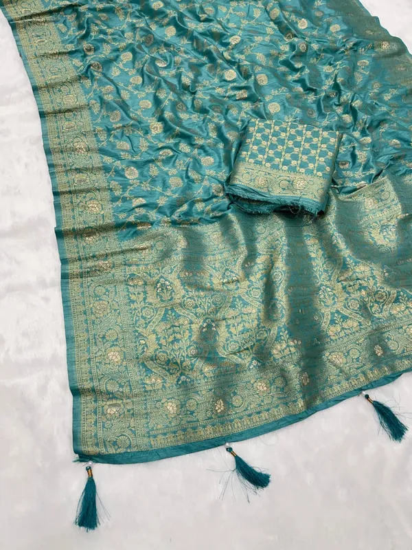 Sea_Green_Floral_Jaal_Banarasi_Dola_Silk_Saree_With_Antique_Zari_Heritage_Pallu_Unstitched_Blouse