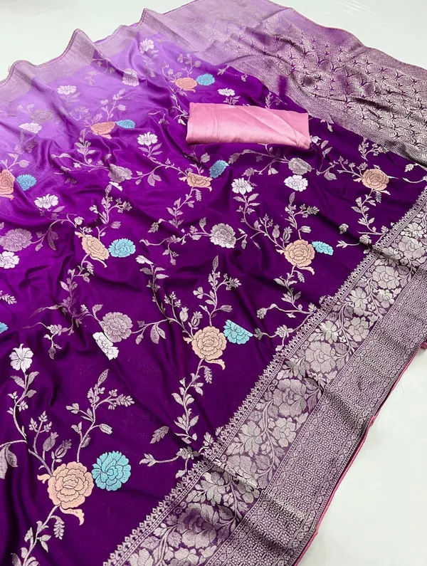 Imperial_Purple_Floral_Meenakari_Kaddi_Crepe_Georgette_Saree_With_Contrast_Brocade_Blouse