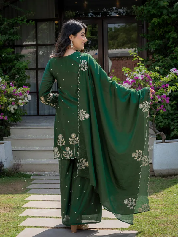 Premium_Mehendi_Green_Chinnon_Embroidered_Kurta_Pant_Dupatta_Set_For_Women
