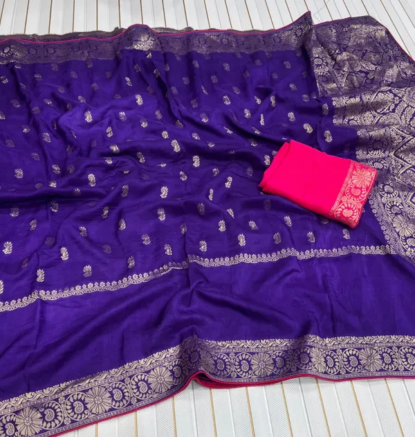 Royal_Violet_Antique_Butti_Russian_Georgette_Saree_With_Meenakari_Zari_Rich_Pallu_Unstitched_Blouse