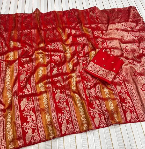 Mustard_Yellow_Meenakari_Jacquard_Khadi_Crepe_Georgette_Saree_With_Sequins_Cutwork_Border_Unstitched_Blouse
