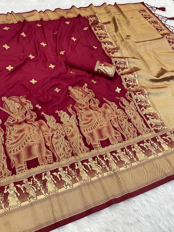 Maroon_Kalamkari_Figure_Khaddi_Crepe_Georgette_Saree_With_Rich_Jacquard_Pallu_Unstitched_Blouse