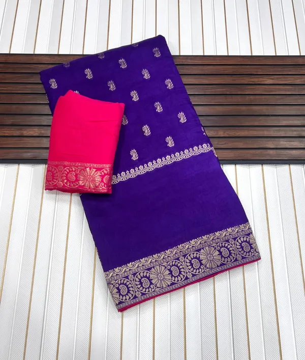 Royal_Violet_Antique_Butti_Russian_Georgette_Saree_With_Meenakari_Zari_Rich_Pallu_Unstitched_Blouse