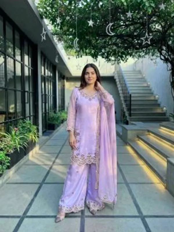 Premium_Lavender_Roman_Glass_Embroidered_Kurta_Palazzo_Dupatta_Set_For_Women