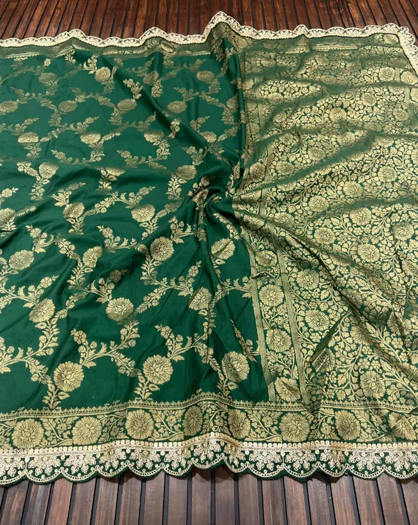 Emerald_Green_Floral_Brocade_Khadi_Crepe_Georgette_Saree_With_Sequins_Cutwork_Lace_Unstitched_Blouse
