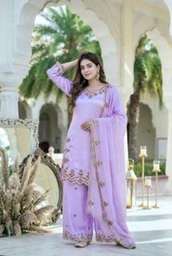 Premium_Lavender_Roman_Glass_Embroidered_Kurta_Palazzo_Dupatta_Set_For_Women