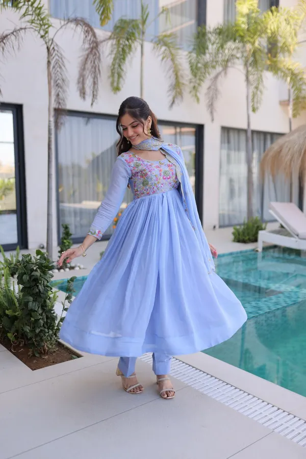 Premium_Sky_Blue_Mal_Chanderi_Embroidered_Gown_Pant_Dupatta_Set_For_Women