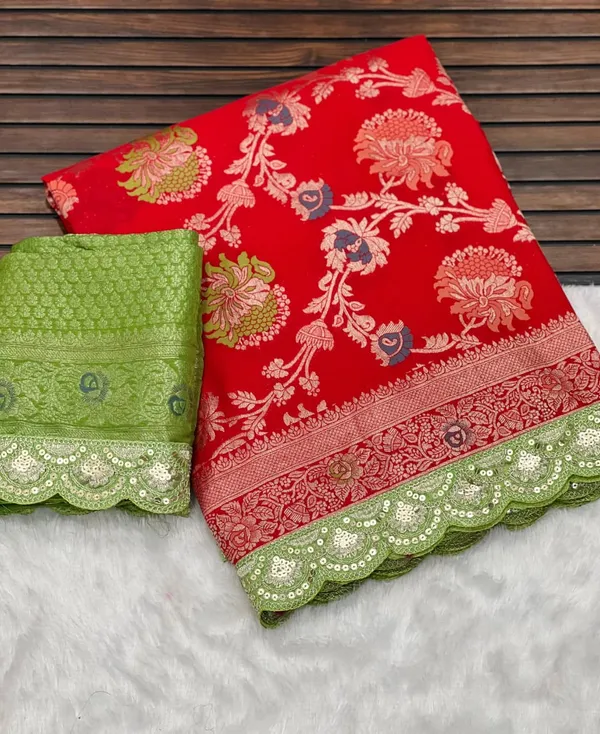 Cherry_Red_Floral_Meenakari_Khaddi_Crepe_Georgette_Saree_With_Rich_Pallu_Unstitched_Blouse