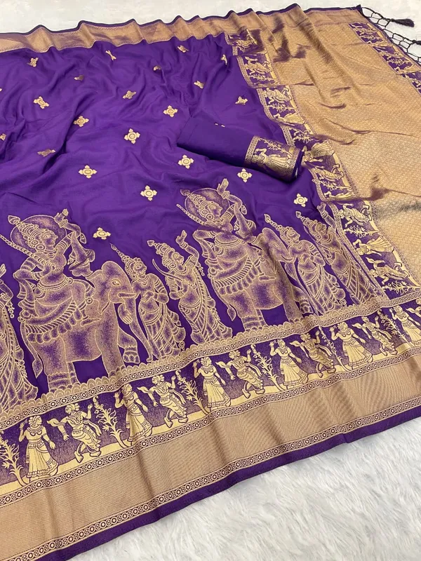 Royal_Purple_Kalamkari_Figure_Khaddi_Crepe_Georgette_Saree_With_Rich_Jacquard_Pallu_Unstitched_Blouse