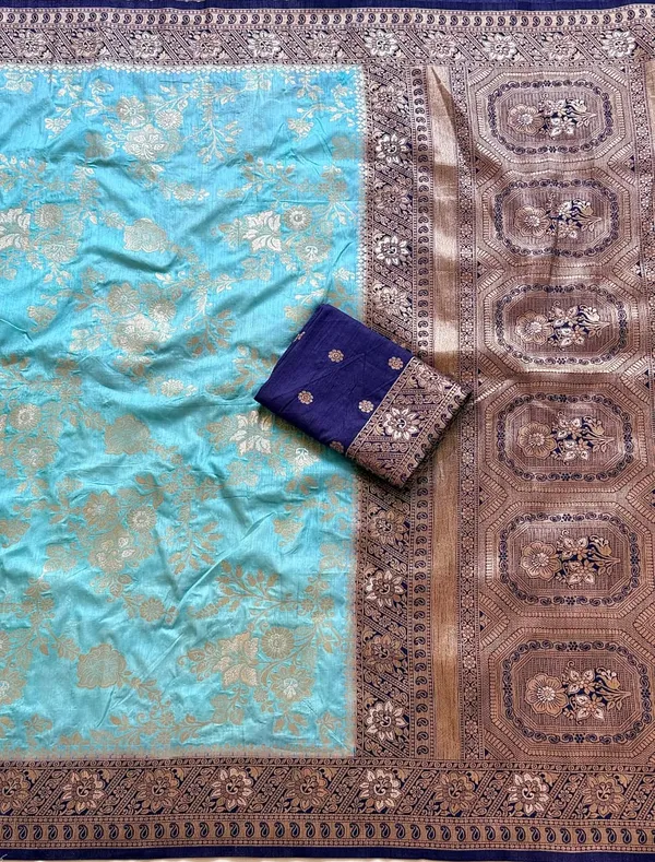 Sky_Blue_Floral_Jaal_Dola_Silk_Saree_With_Rich_Woven_Pallu_And_Unstitched_Blouse