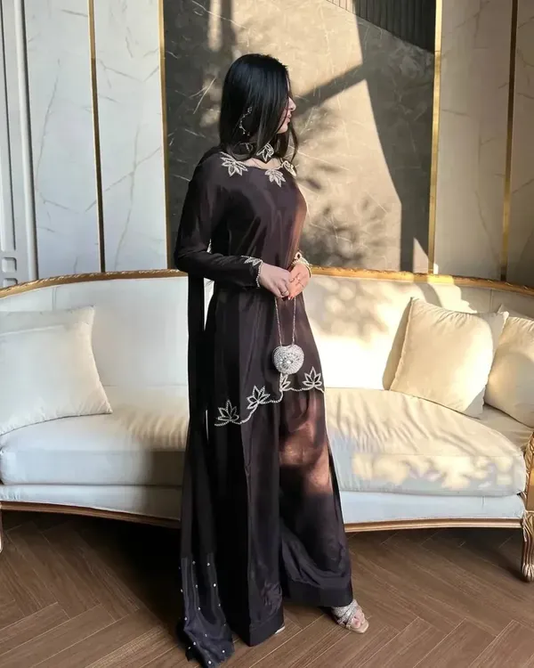 Chocolate_Brown_Natural_Crepe_Embroidery_Kurta_With_Farsi_Salwar_Dupatta_For_Women