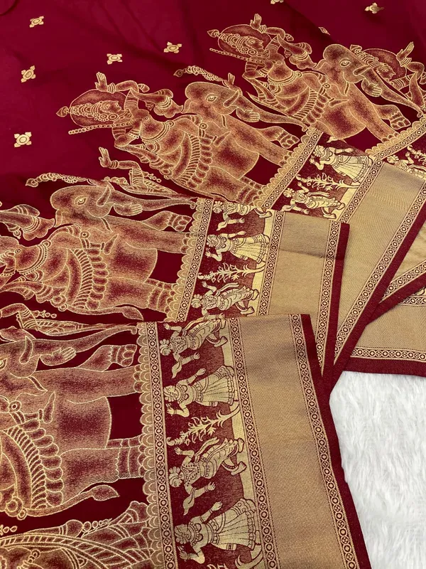Maroon_Kalamkari_Figure_Khaddi_Crepe_Georgette_Saree_With_Rich_Jacquard_Pallu_Unstitched_Blouse