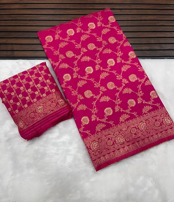 Hot_Pink_Floral_Jaal_Banarasi_Dola_Silk_Saree_With_Antique_Zari_Grand_Pallu_Unstitched_Blouse