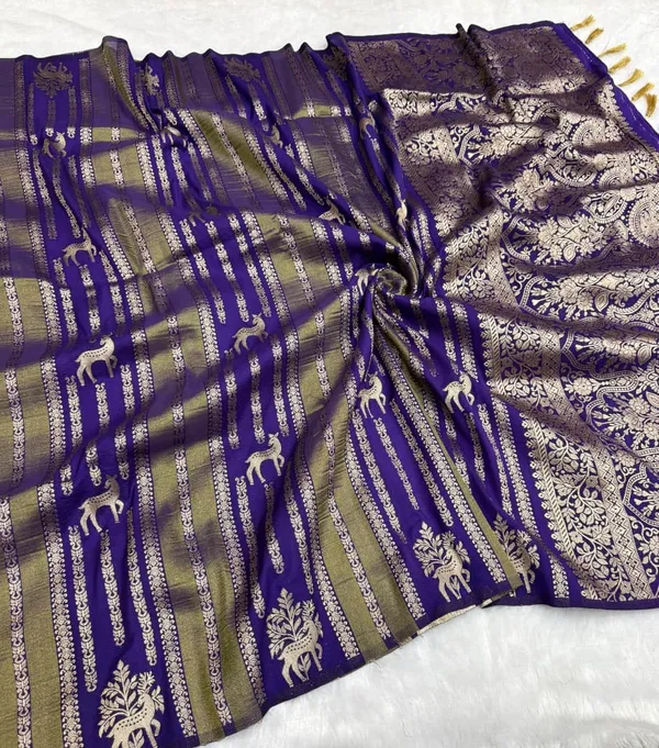 Royal_Purple_Deer_Motif_Khaddi_Crepe_Georgette_Saree_With_Jacquard_Zari_Weaving_And_Unstitched_Blouse
