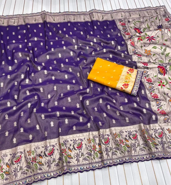 Royal_Purple_Meenakari_Paithani_Tissue_Silk_Saree_With_Rich_Zari_Pallu_&_Unstitched_Embroidered_Blouse