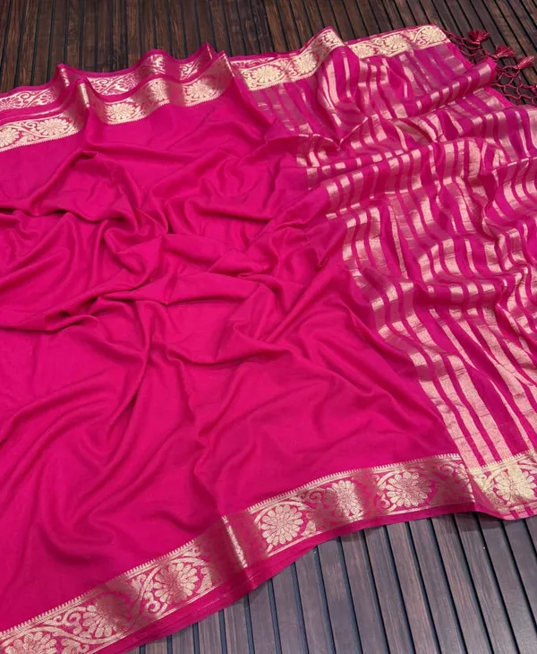 Hot_Pink_Jari_Jacquard_Khaddi_Crepe_Georgette_Saree_With_Tassel_Pallu_Unstitched_Blouse