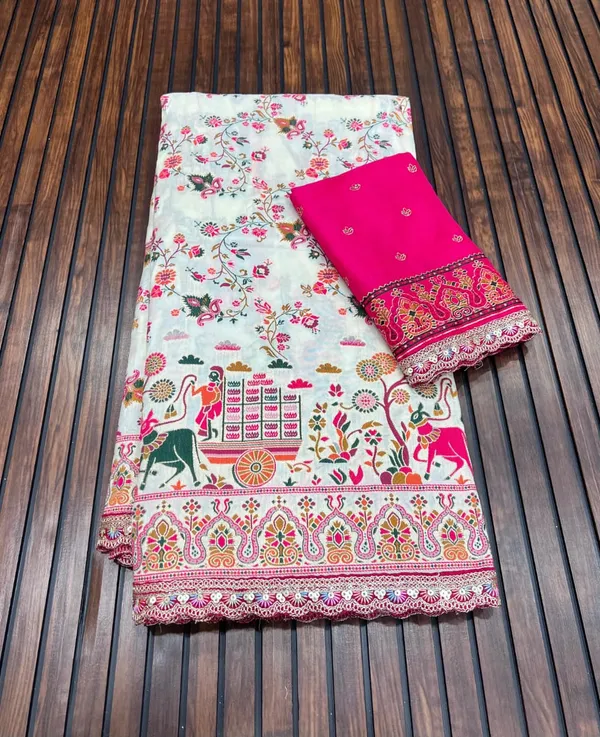 Rani_Pink_Kashmiri_Rajwadi_Pashmina_Silk_Saree_With_Heavy_Zari_Border_Unstitched_Blouse