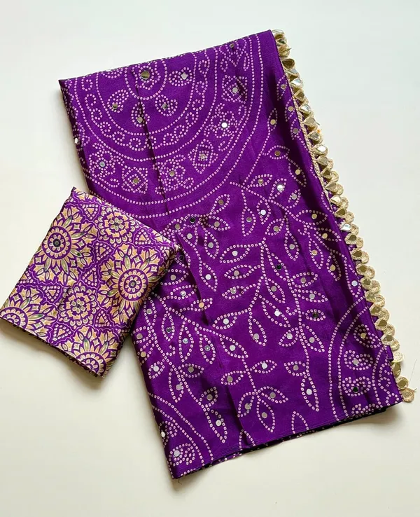 Royal_Purple_Bandhani_Mirror_Work_Crepe_Silk_Saree_With_Designer_Cutwork_Pallu_Unstitched_Blouse