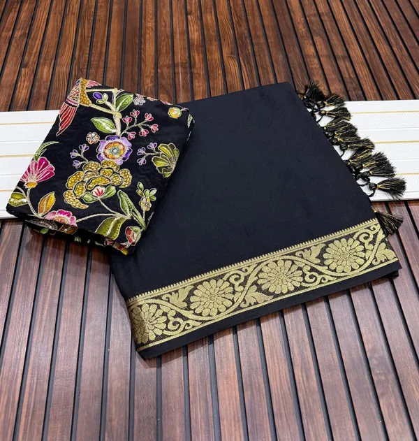 Classic_Black_Khaddi_Crepe_Georgette_Saree_With_Zari_Jacquard_Border_And_Dual_Embroidered_Unstitched_Blouse