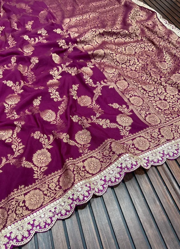 Wine_Purple_Floral_Jacquard_Khadi_Crepe_Georgette_Saree_With_Sequins_Cutwork_Lace_Unstitched_Blouse