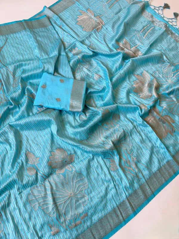 Sky_Blue_Jambo_Floral_Georgette_Saree_With_Silver_Golden_Jacquard_Weaving_Rich_Pallu_Unstitched_Blouse