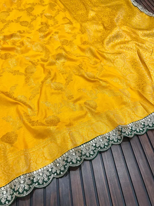 Mustard_Yellow_Floral_Jacquard_Khadi_Crepe_Georgette_Saree_With_Sequins_Cutwork_Lace_Unstitched_Blouse